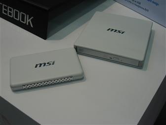 MSI Wind Notebook accessories inlcluding a DVD drive and a hard drive enclosure