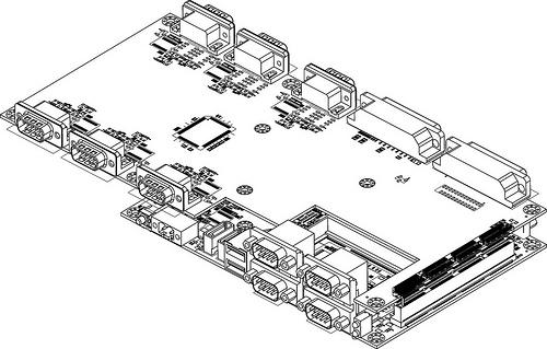 A technical drawing of Em-ITX board and expansion module