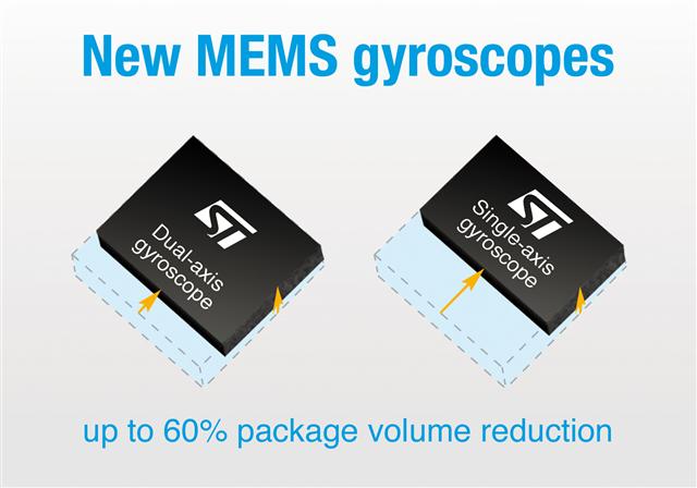STMicroelectronics single-axis and two-axis MEMS gyroscopes